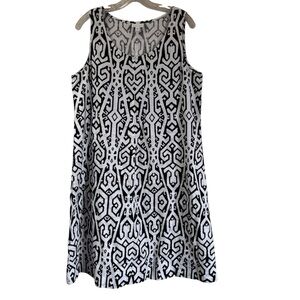 J. Jill Love Linen White Black Geometric Sleeveless Shift Dress Pockets Medium
